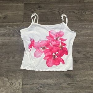 Floral Print White and Pink Women's Top